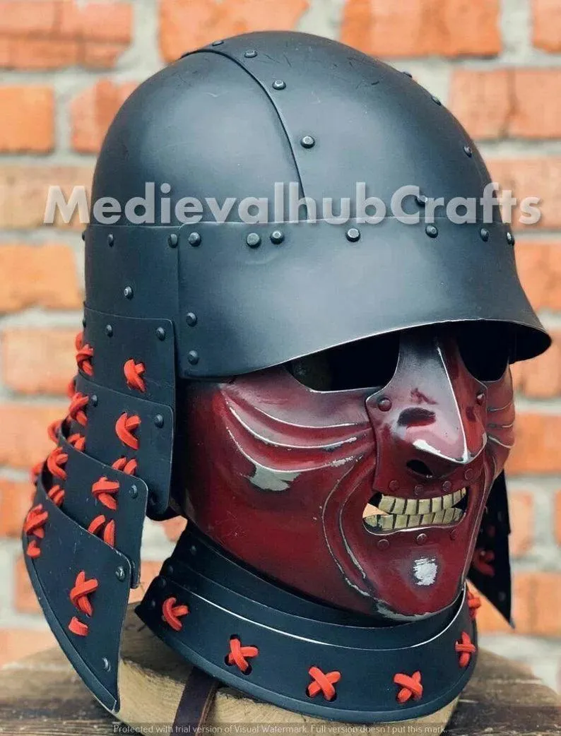 medieval samurai helmet knight helmet with black leather liner 18GA SCA Larp