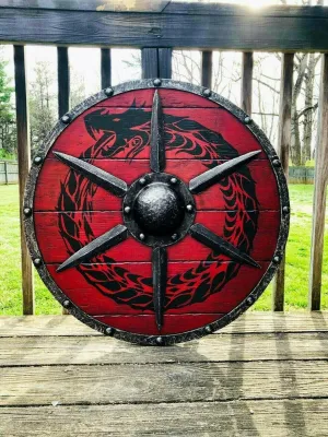 Medieval Viking shield 24''RED Ouroboros Battleward Viking Shield