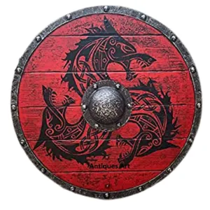 Medieval Vikings Era Adult Size 24" Shield Handmade Natural Battle Play Halloween Warrior Cosplay Dark Red