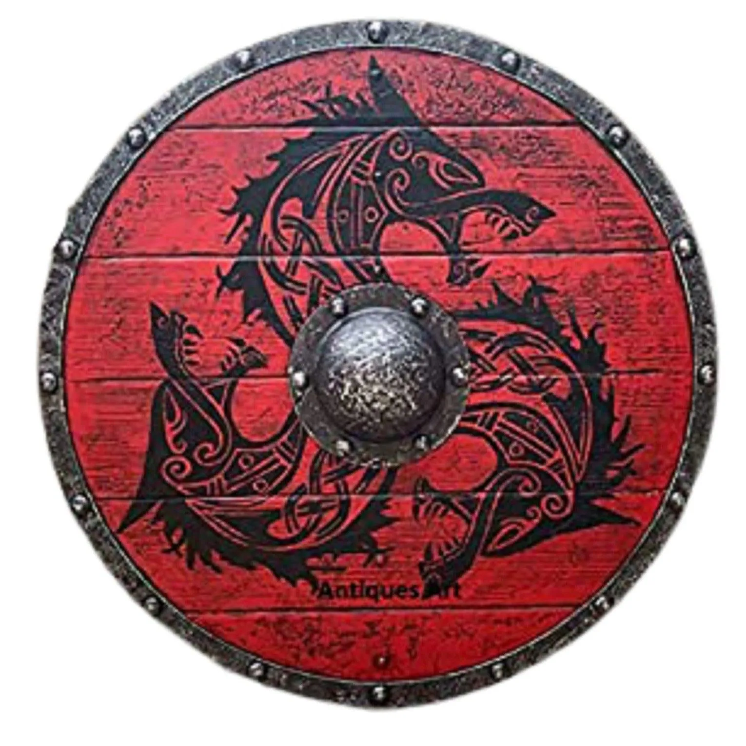Medieval Vikings Era Adult Size 24" Shield Handmade Natural Battle Play Halloween Warrior Cosplay Dark Red
