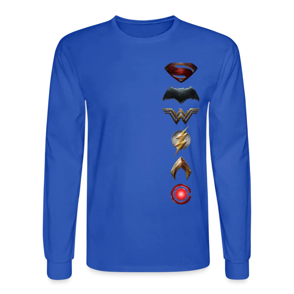 Men's Justice League Movie Long Sleeve 100% Cotton Symbol Logo Shirt Tee - 4 Colors