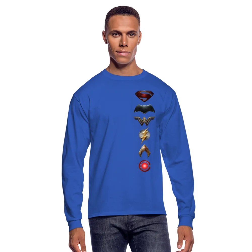 Men's Justice League Movie Long Sleeve 100% Cotton Symbol Logo Shirt Tee - 4 Colors