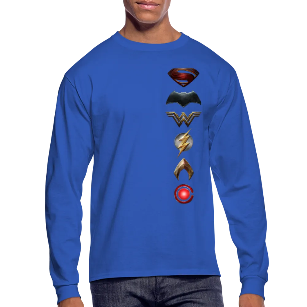 Men's Justice League Movie Long Sleeve 100% Cotton Symbol Logo Shirt Tee - 4 Colors