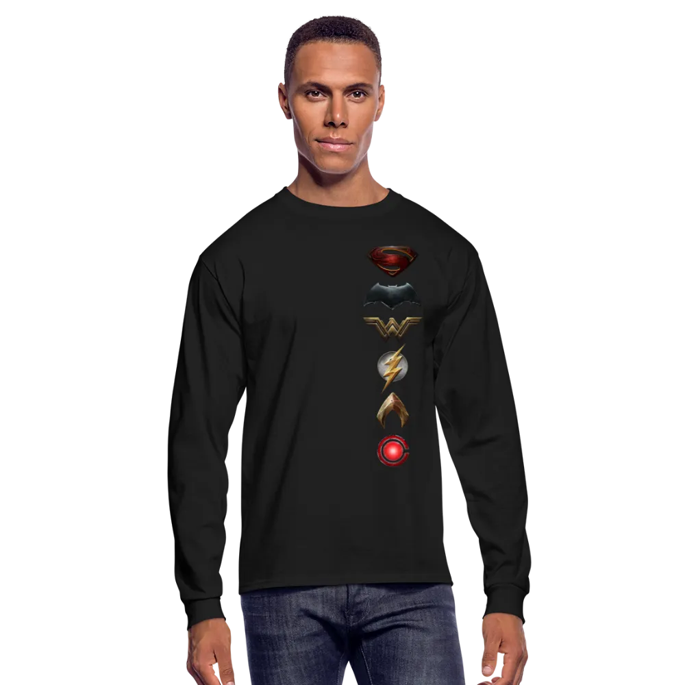 Men's Justice League Movie Long Sleeve 100% Cotton Symbol Logo Shirt Tee - 4 Colors