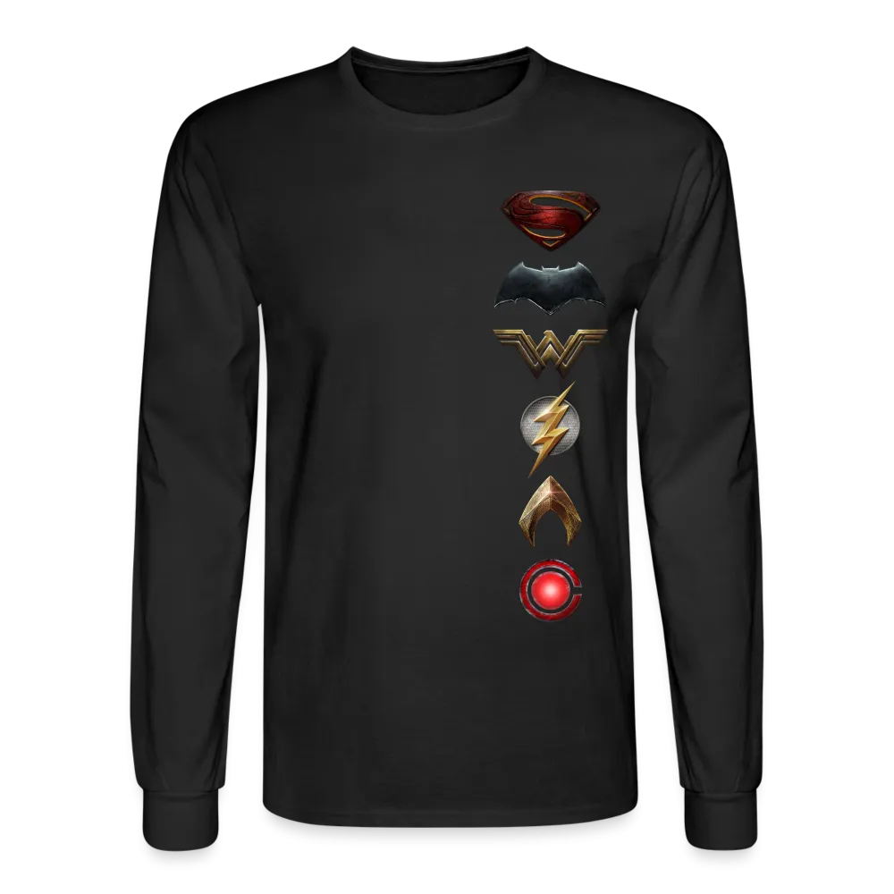 Men's Justice League Movie Long Sleeve 100% Cotton Symbol Logo Shirt Tee - 4 Colors