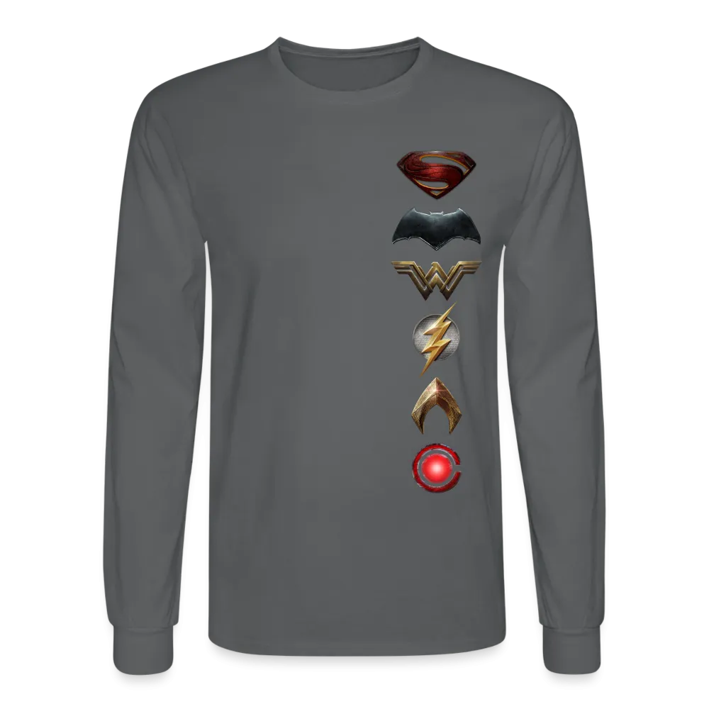 Men's Justice League Movie Long Sleeve 100% Cotton Symbol Logo Shirt Tee - 4 Colors