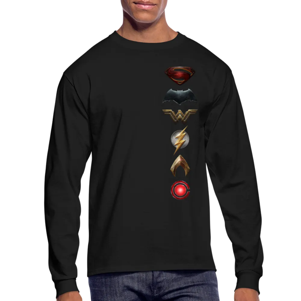 Men's Justice League Movie Long Sleeve 100% Cotton Symbol Logo Shirt Tee - 4 Colors