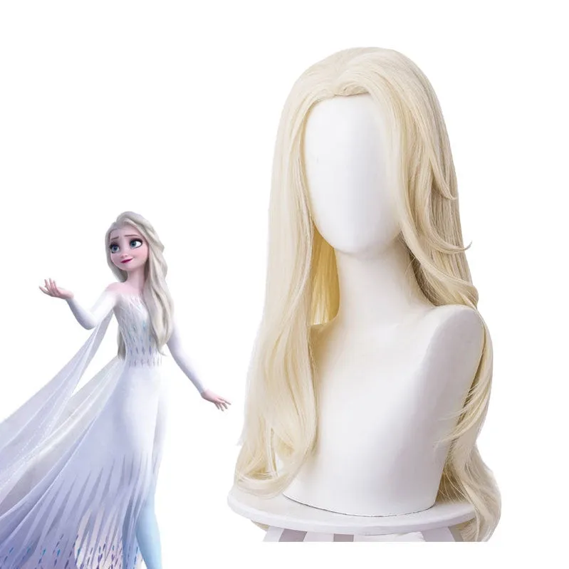 Movie Frozen 2 Elsa Snow Queen Light Golden Cosplay Wigs
