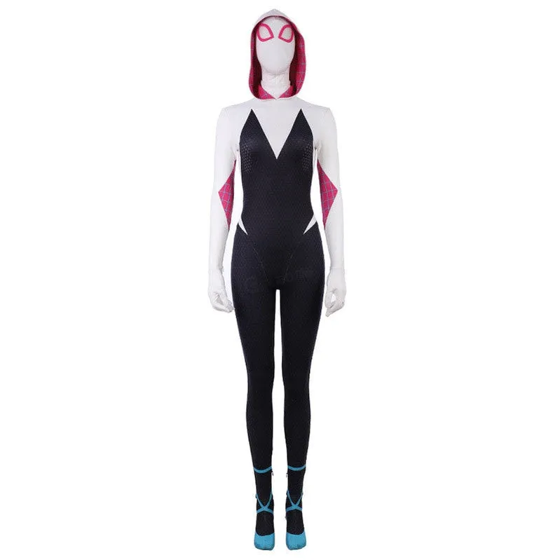 Movie Spider-Man: Into the Spider-Verse Gwen Stacy Spiderman Cosplay Costume Jumpsuit with Free Headgear