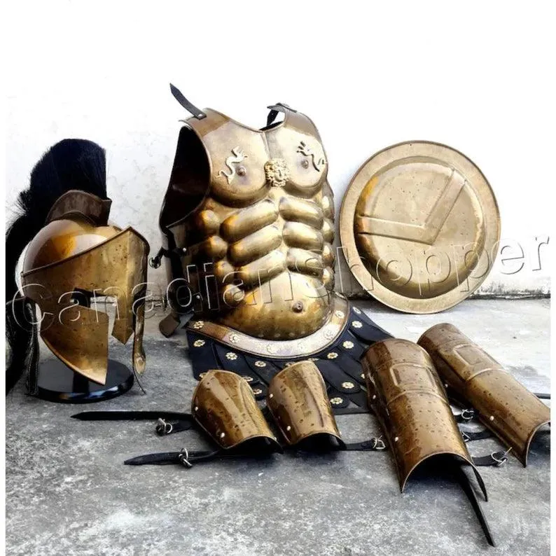 Muscle Jacket With Armor Spartan Helmet, Shield, Halloween Medieval Greek Costumes ~ 300 Movie Christmas Gift Home Dcor