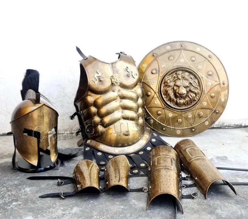 Muscle Jacket With Armor Spartan Helmet, Shield, Halloween Medieval Greek Costumes ~ 300 Movie Christmas Gift Home Dcor