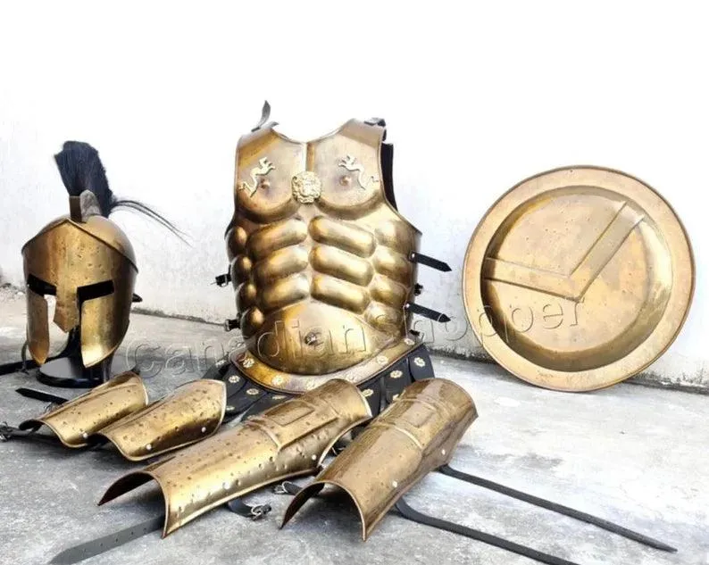 Muscle Jacket With Armor Spartan Helmet, Shield, Halloween Medieval Greek Costumes ~ 300 Movie Christmas Gift Home Dcor
