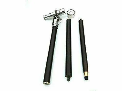 Nautical walking stick Vintage Chrome Telescope Handle Wooden Black Cane Gift