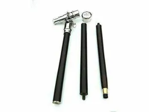 Nautical walking stick Vintage Chrome Telescope Handle Wooden Black Cane Gift