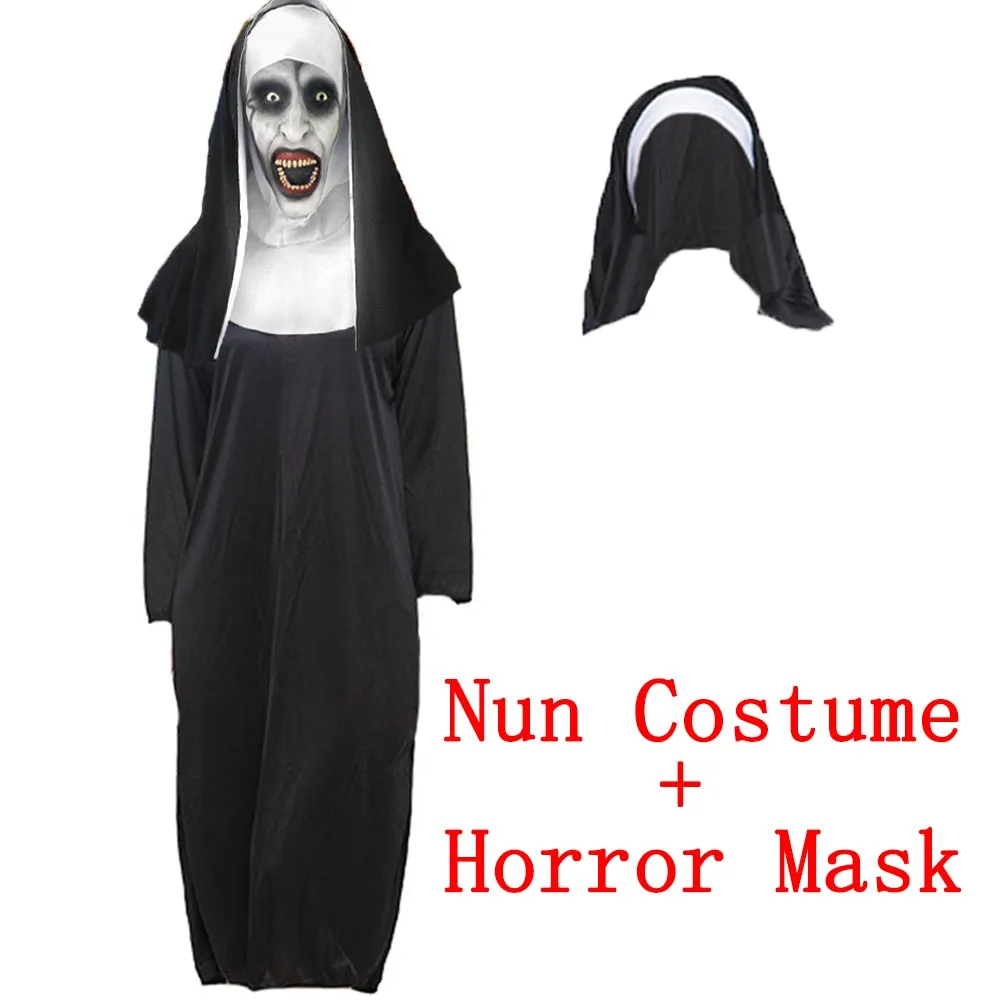 NEW 2023 The Nun Full Cosplay Costume Mask Robe Suit Valak Halloween Prop
