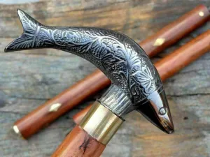 Rare Fish Handle Steampunk handmade Victorian Men women Walking cane-walking stick