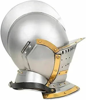 Retro Antique Burgonet Helmet Medieval Armour Helmet-with Brass Accents Helmet Silver