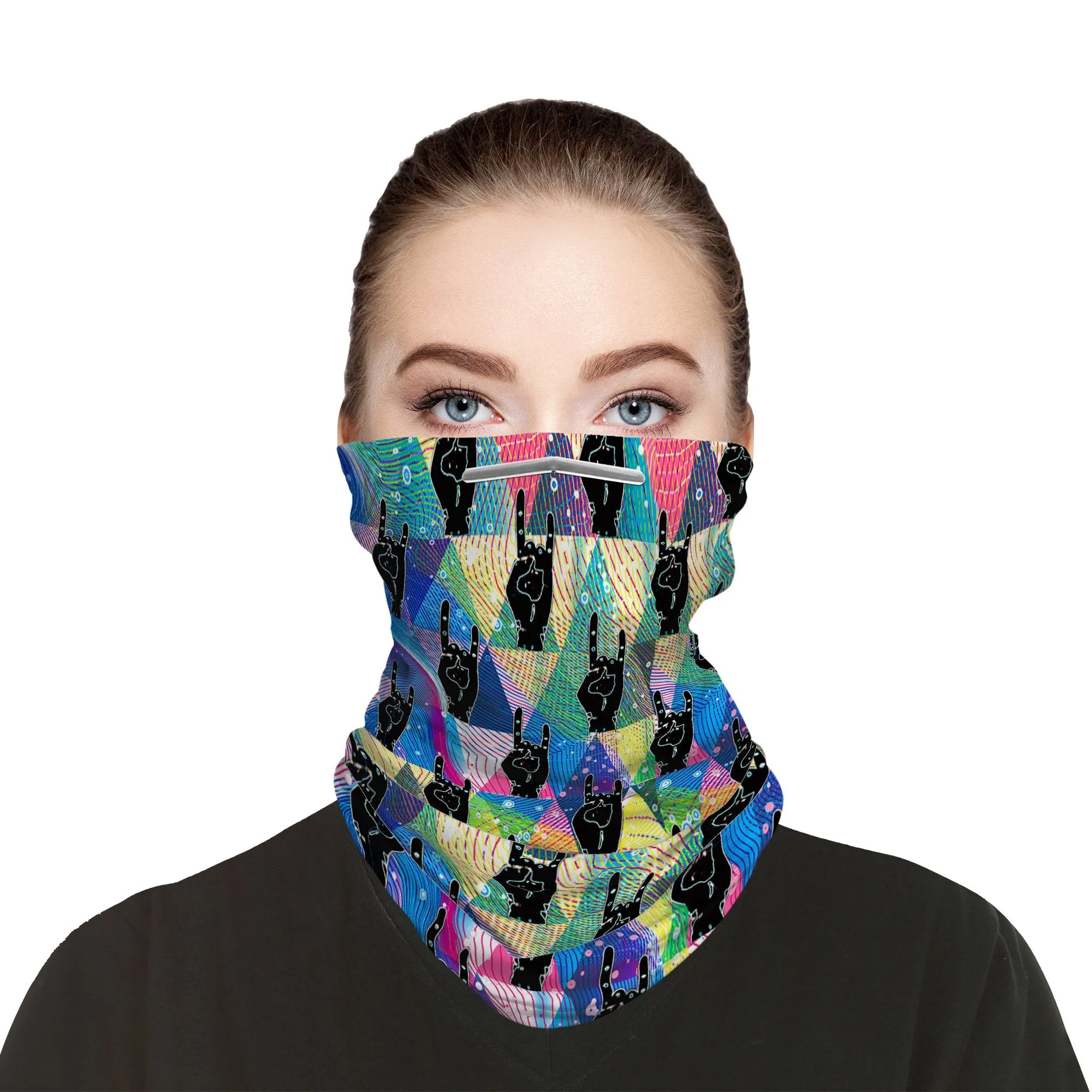 RockOn Snood Face Mask Balaclava Scarf Cover | 2x - 50x Disposable Five Layer Filter Pads Available