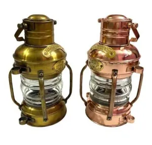 Set of 2 ~ Copper & Antique Finish Oil Lantern/Vintage Nautical Ship Oil Lamp/Hanging