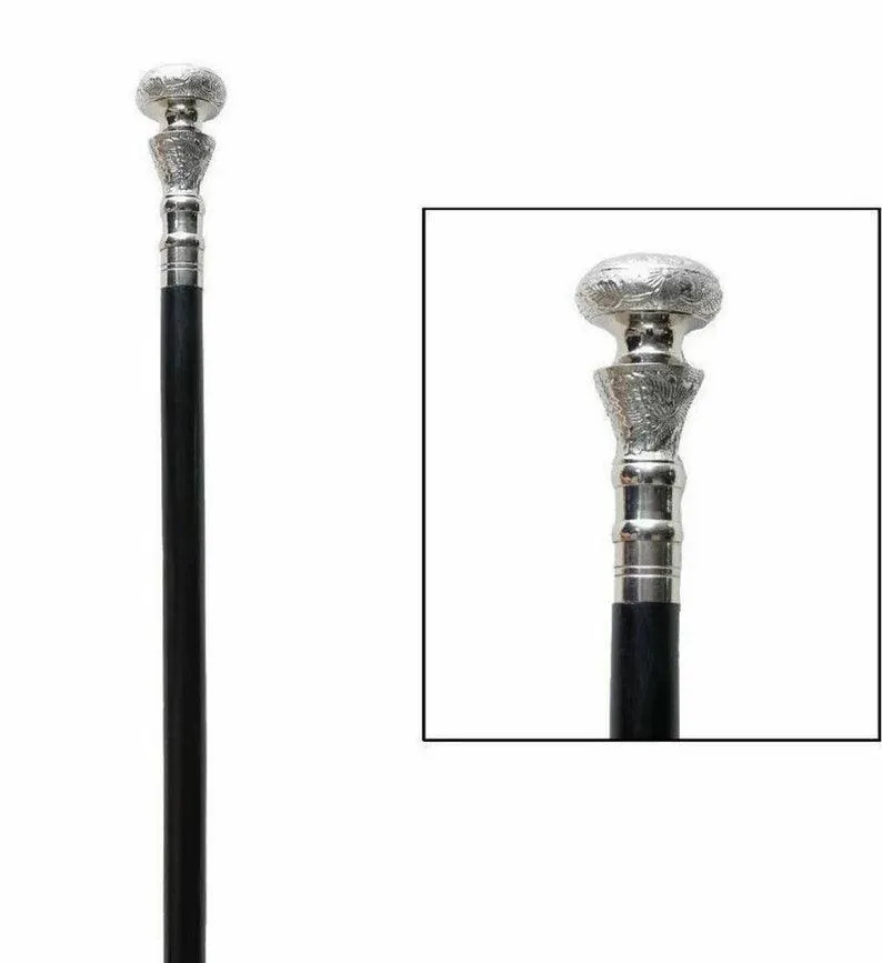 Silver Brass Handle Antique Victorian Cane Wooden Walking Stick