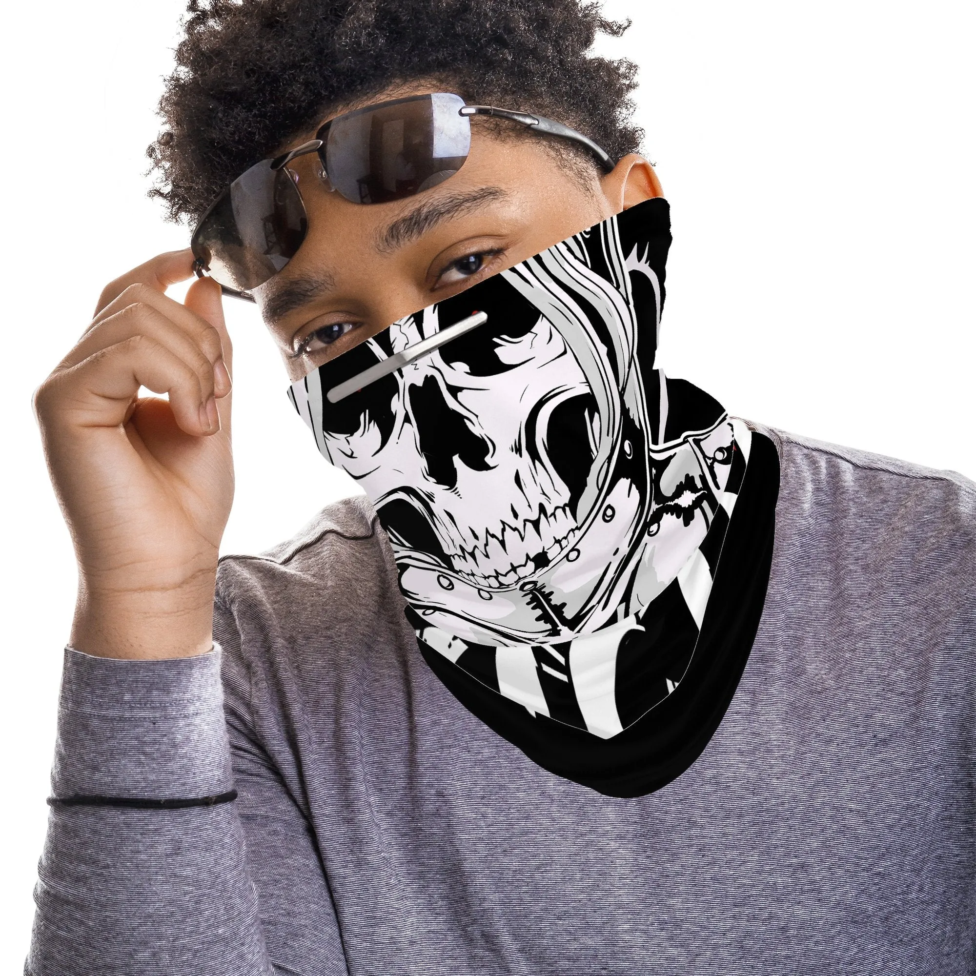 Skeleton Knight Skull Snood Face Mask Balaclava Scarf Cover | 2x - 50x Disposable Five Layer Filter Pads Available