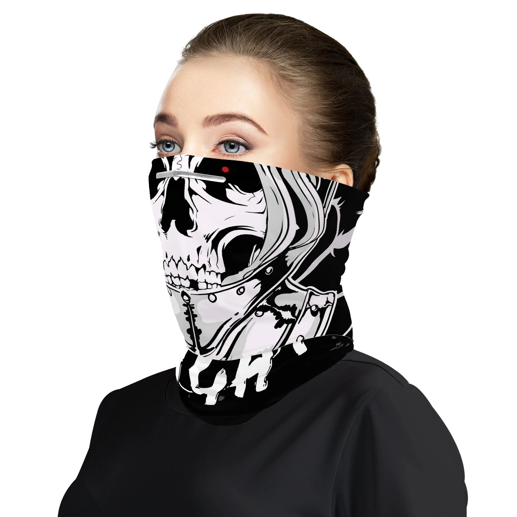 Skeleton Knight Skull Snood Face Mask Balaclava Scarf Cover | 2x - 50x Disposable Five Layer Filter Pads Available