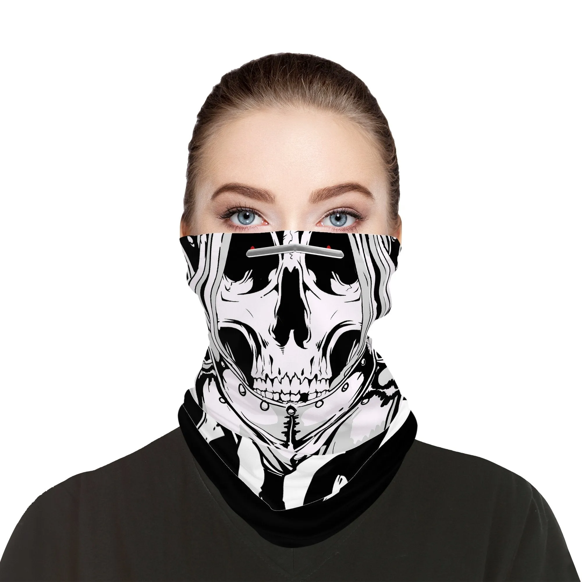 Skeleton Knight Skull Snood Face Mask Balaclava Scarf Cover | 2x - 50x Disposable Five Layer Filter Pads Available
