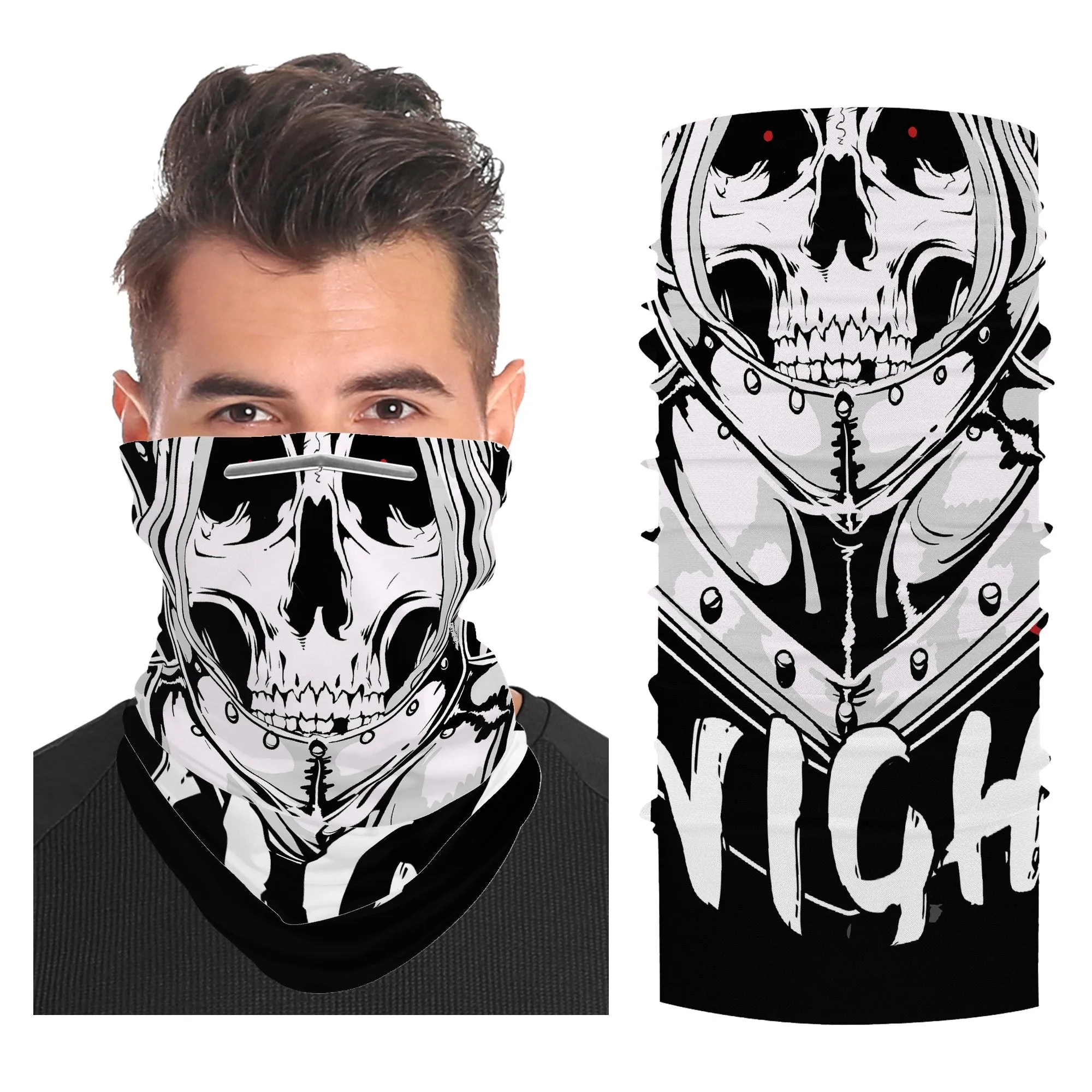 Skeleton Knight Skull Snood Face Mask Balaclava Scarf Cover | 2x - 50x Disposable Five Layer Filter Pads Available