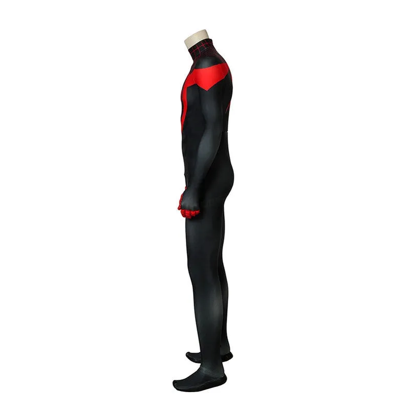 Spider-Man: Into the Spider-Verse Miles Morales Spiderman Elastic Force Jumpsuit Cosplay Costume with Free Headgear