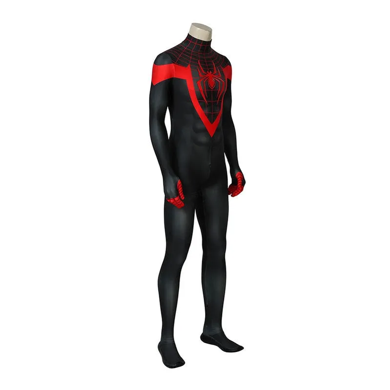 Spider-Man: Into the Spider-Verse Miles Morales Spiderman Elastic Force Jumpsuit Cosplay Costume with Free Headgear