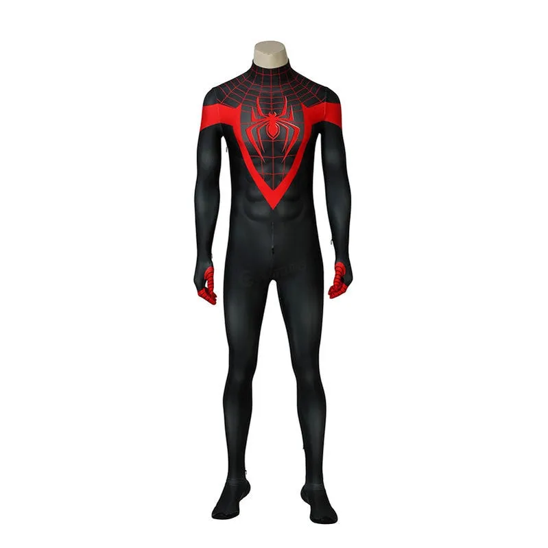 Spider-Man: Into the Spider-Verse Miles Morales Spiderman Elastic Force Jumpsuit Cosplay Costume with Free Headgear