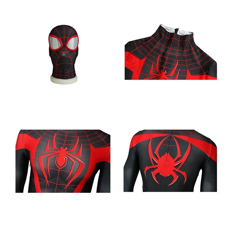 Spider-Man: Into the Spider-Verse Miles Morales Spiderman Elastic Force Jumpsuit Cosplay Costume with Free Headgear