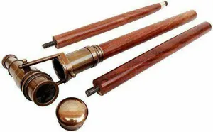Telescope Nautical Brass Walking Stick Complete Walking Stick 3 Fold Brown GIFTS