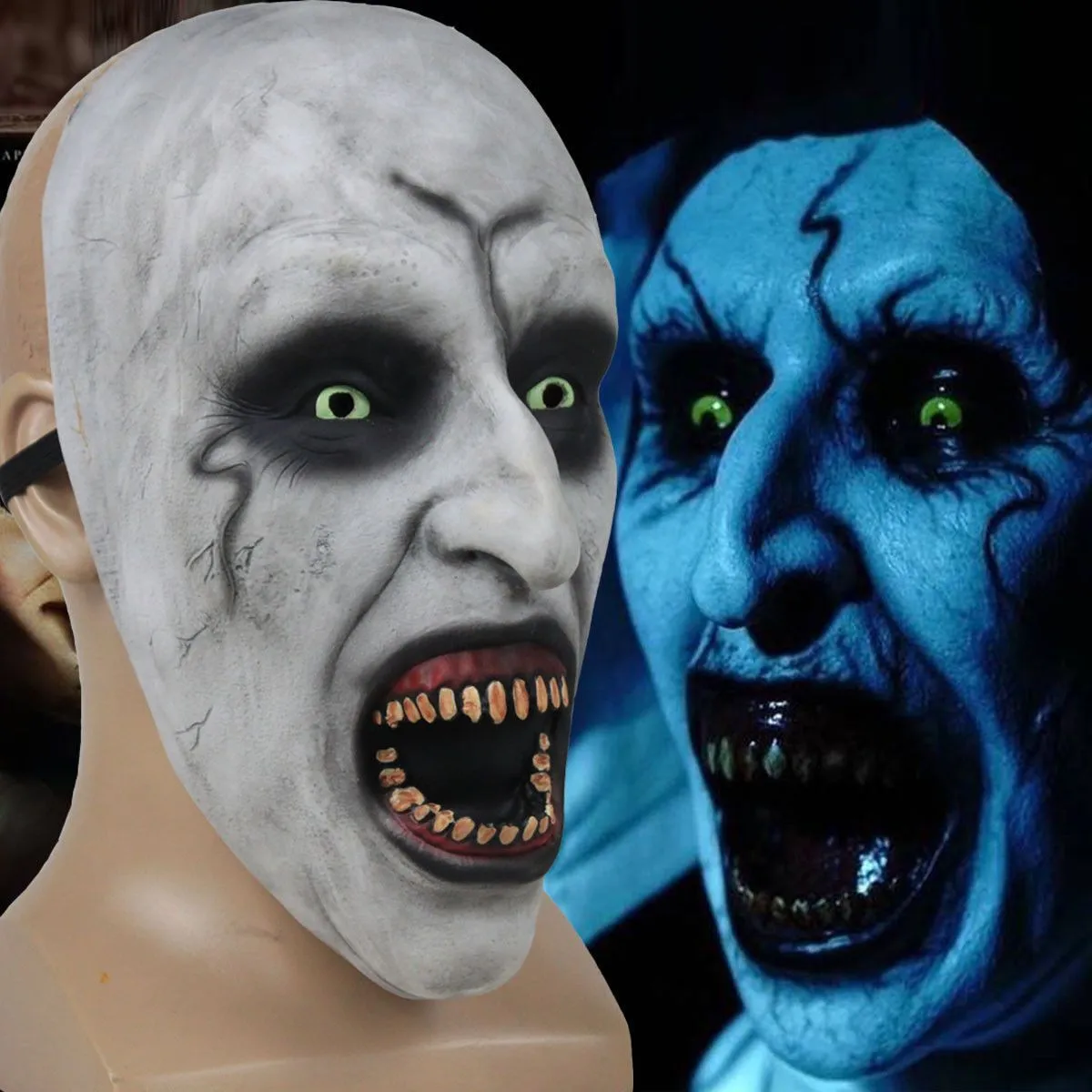 The Nun Cosplay Horror Movie Mask Valak Conjuring Scary Halloween Half Mask