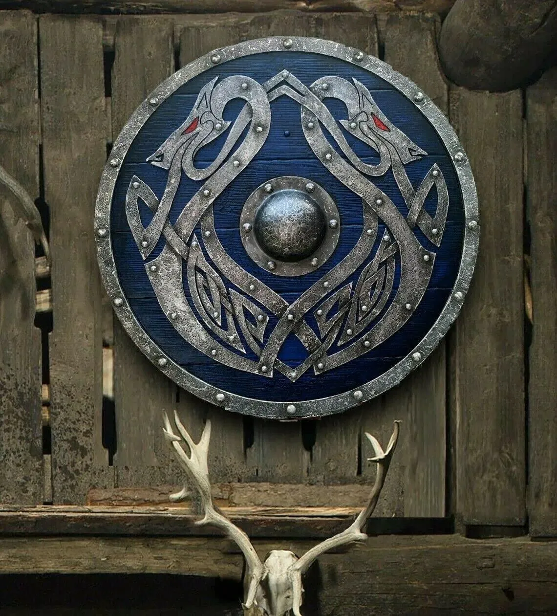 Valhalla Sea Dragon Jrmungandr Authentic Battleworn Viking Shield, 24"