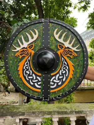 Valhalla's Vigil: Norse Carved Viking Shield - 24" Knight Battle Armor Wooden Shield, Ideal Wall Dcor & Gift