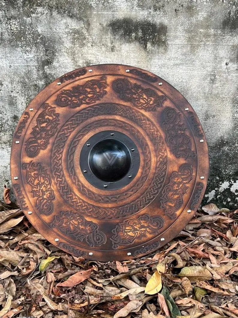 Valhalla's Vigil Norse Carved Viking Shield Knight Battle Medieval Warrior Wooden Shield