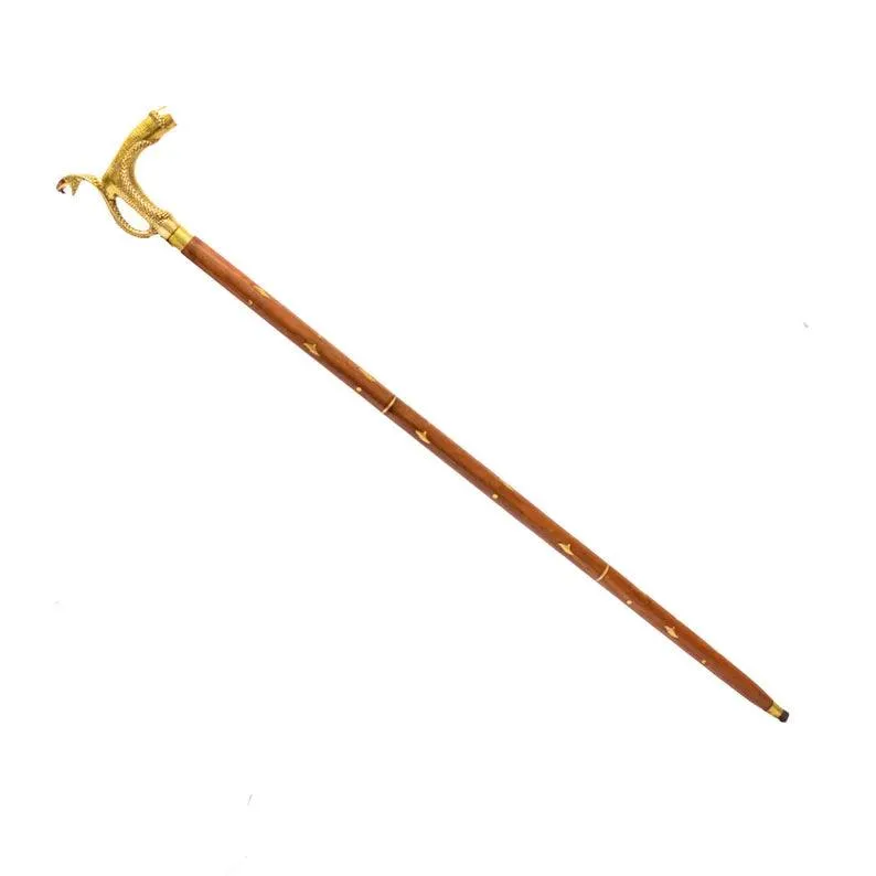 Victorian Brass Finish Snake Handle Rosewood Handcrafted Walking Stick