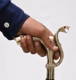 Victorian Brass Finish Snake Handle Rosewood Handcrafted Walking Stick