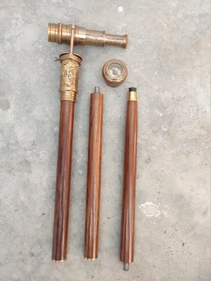 Victorian Telescope Compass On Top Spyglass Handle Walking Stick