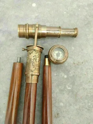Victorian Telescope Compass Working On Top Spyglass Handle Walking Stick
