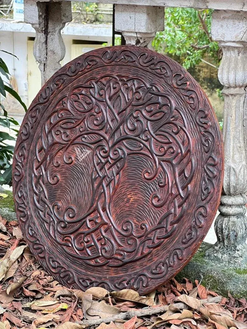 Viking Round Carving Shield, 24 Inch Knight Battle Medieval Warrior Ship Armor Wooden Shield Best Wall Dcor Gifts