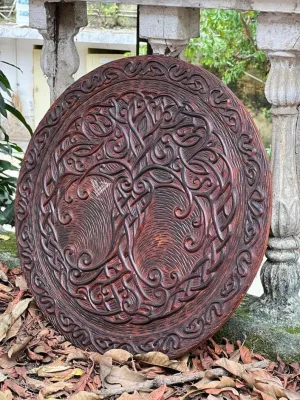 Viking Round Carving Shield, 24 Inch Knight Battle Medieval Warrior Ship Armor Wooden Shield Best Wall Dcor Gifts