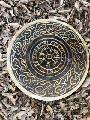 Viking Round Carving Shield, 24 Inch Knight Battle Medieval Warrior Ship Armor Wooden Shield Best Wall Dcor Gifts