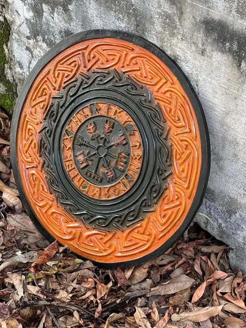 Viking Round Carving Shield Knight Battle Medieval Warrior Wooden Shield