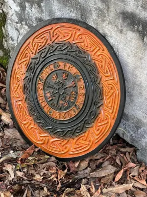 Viking Round Carving Shield Knight Battle Medieval Warrior Wooden Shield