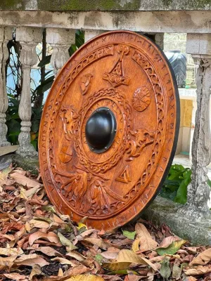 Viking Round Dragon Carved Shield Knight Battle Medieval Warrior Wooden Shield Best Wall Dcor Gifts