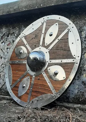 Viking Round Nautical Shield - Medieval Maritime LARP Warrior - 24 Inch Wood & Steel