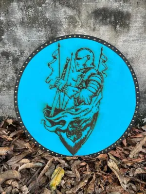 Viking Round Shield - 24 Inch Knight Battle Armor Wooden Shield | Dragon Ship Design - Best Wall Dcor & Gifts