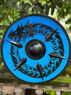 Viking Round Shield, 24 Inch Knight Battle Medieval Warrior Dragon Ship Armor Wooden Shield Best Wall Dcor Gifts